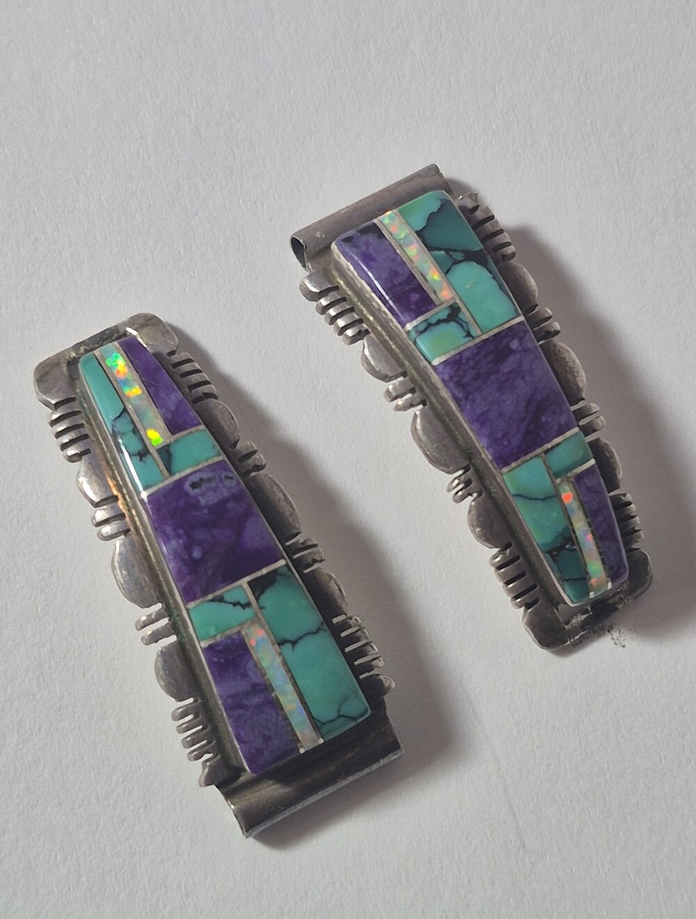 Native American Sterling Silver Multi-Stone Inlay Watchband Tip Signed Francisco